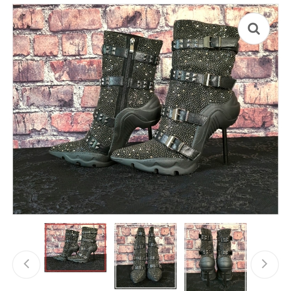 AKIRA Black Studded Heeled Boots